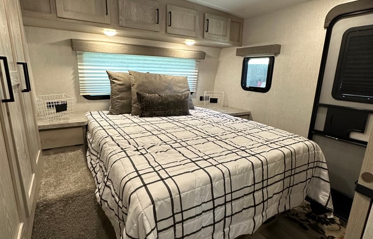 Private bedroom with power outlets and USB ports at each night stand.