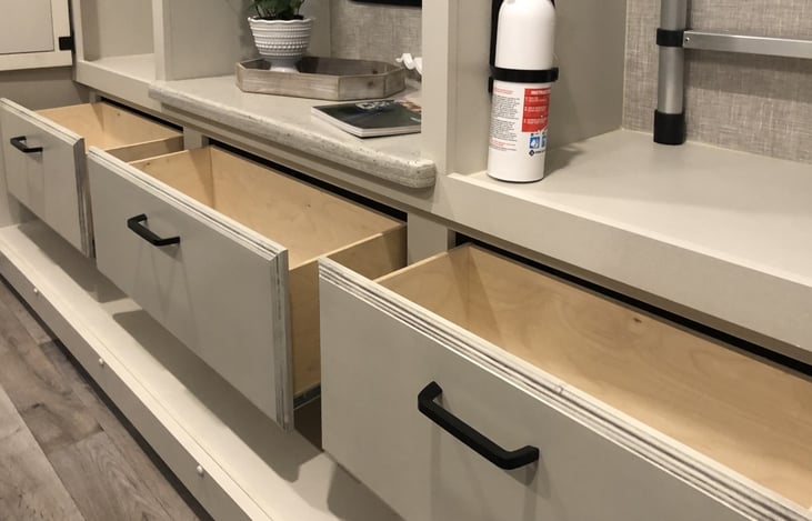 Main bedroom has added drawers for additional storage.