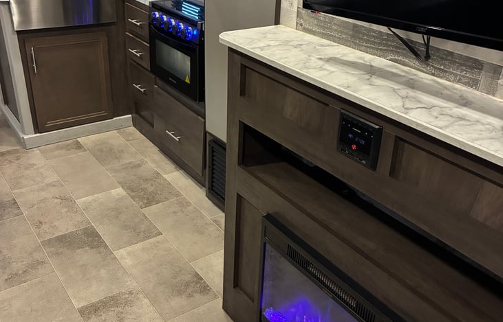 The fireplace has multiple color choices for  the ambiance that fits your setting.