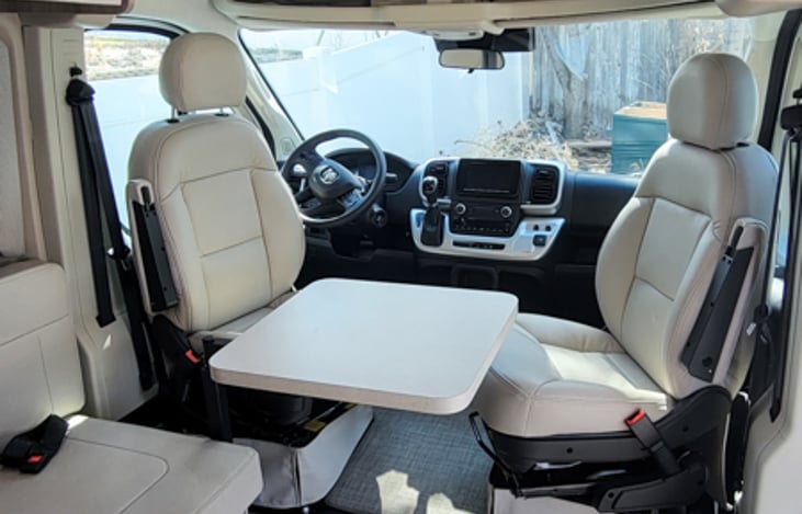 Front seats swivel and can use the optional table