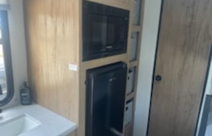 Sink, fridge, and combo microwave/air fryer/ convection oven