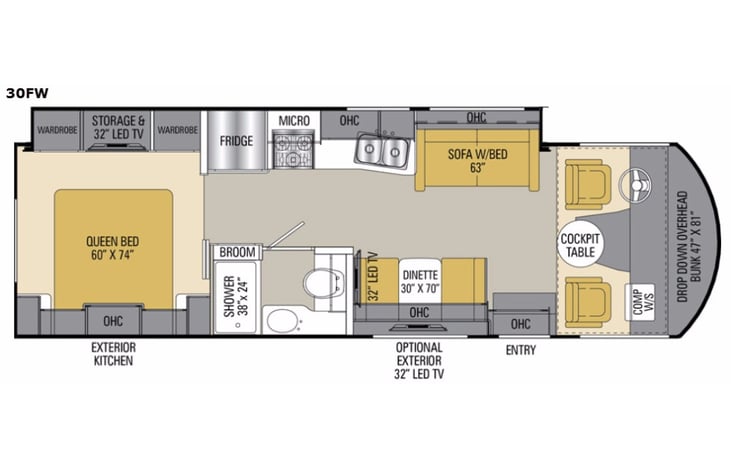 Representative floor plan provided by a trusted RVshare partner.