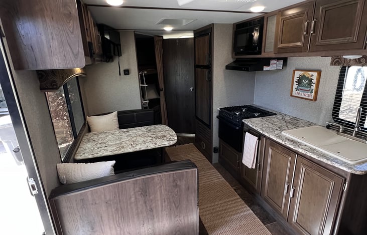 Enough space to cook inside, seat 4 comfortable at the table and still walk around