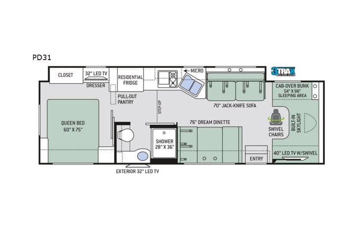 Representative floor plan provided by a trusted RVshare partner.