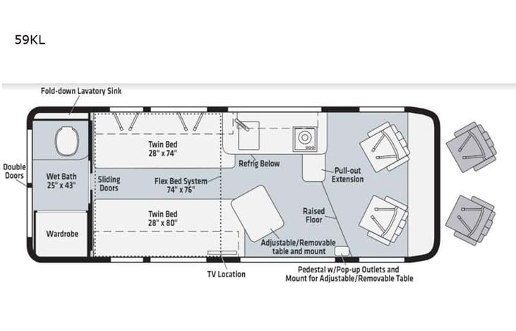 Representative floor plan provided by a trusted RVshare partner.