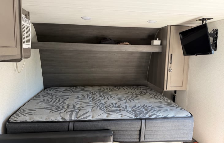 Smart television to wind down at the end of the day and an Upgraded queen size mattress for your comfort. Sweet dreams.