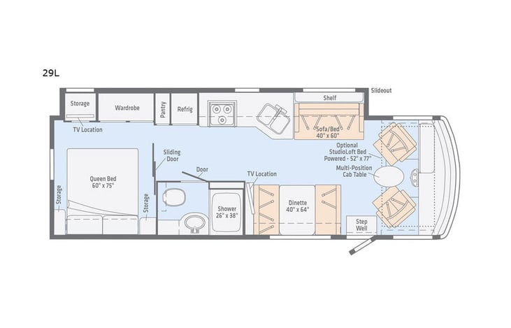 Representative floor plan provided by a trusted RVshare partner.