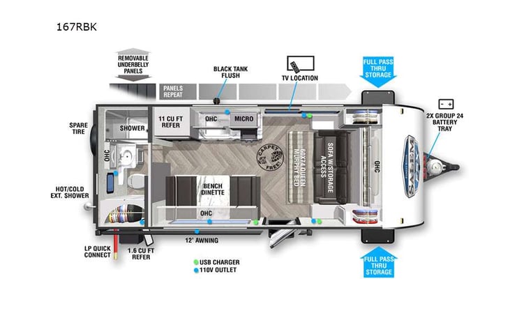 Representative floor plan provided by a trusted RVshare partner.