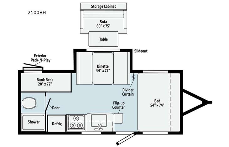 Representative floor plan provided by a trusted RVshare partner.