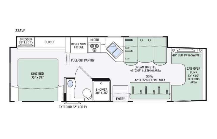Representative floor plan provided by a trusted RVshare partner.