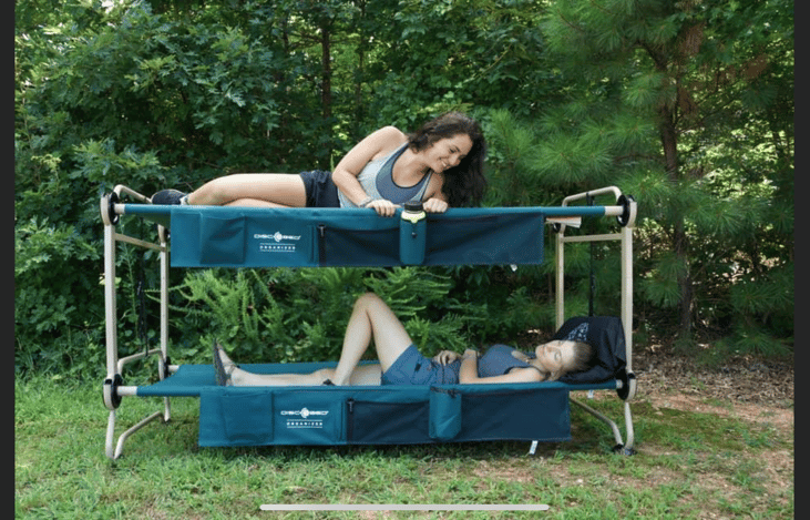 Bunk bag cards, or can split up. Very comfortable has an extra bed mat to go on top.