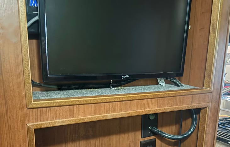 This TV is pointed in view for the bunk beds (2nd dining area towards the back)
