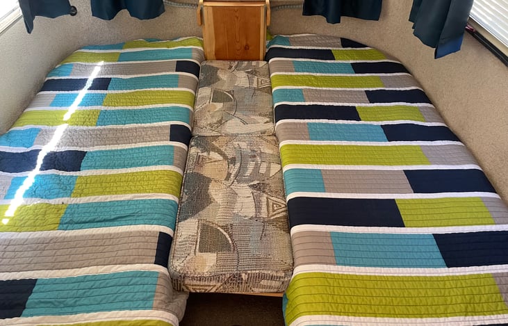 Extra comfy twin beds that can be combined to a single king sized bed. Let me know if you want this setup!