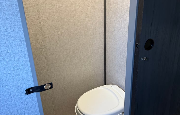 Master bath toilet. Trash can is located right beside it. Please put all paper products in the trash can.