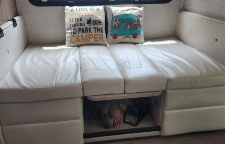 Not only does this dinette serve as a dining table, but also as a bed! When you remove the cushions and fold down the table, it becomes a luxurious sleeping area that can fit up to 2 people.