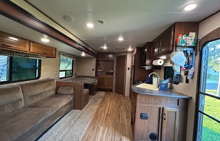 Image from the rear wall, showing the cabin with slide-out extended.