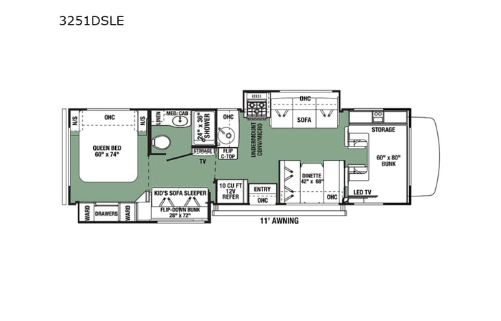 Representative floor plan provided by a trusted RVshare partner.