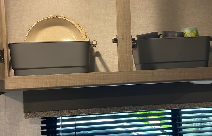 Dishes above the dinning table.