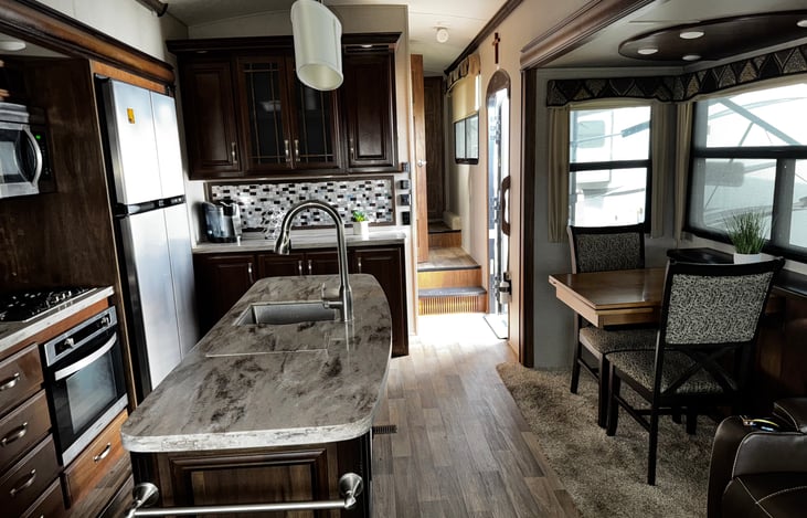 Island give plenty of working space in the kitchen.