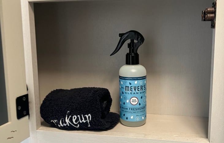 Organic air freshener and makeup removal towel provided.