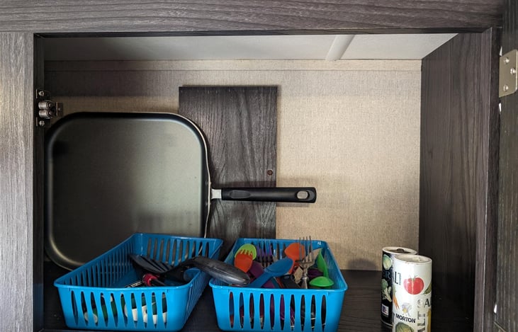 Utensils, and pans for cooking.