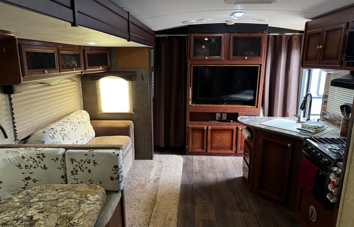 Living/Kitchen/Entertainment console-with updated New TV.