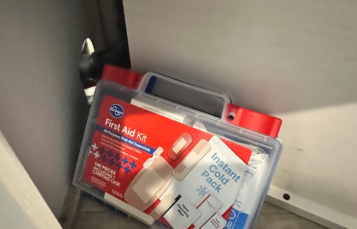 First Aid kit and fire extinguisher