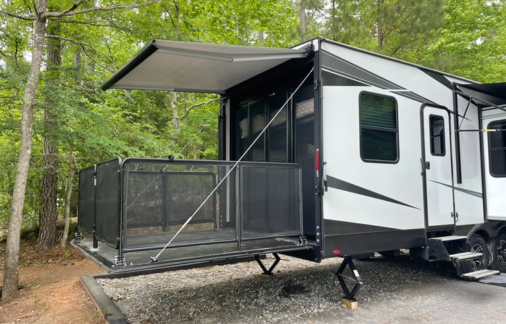 Rear patio with electric awning