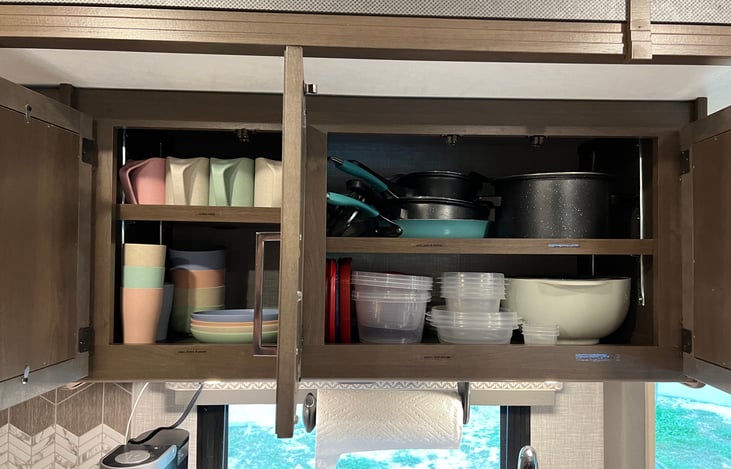 Kitchen cabinets with supplies