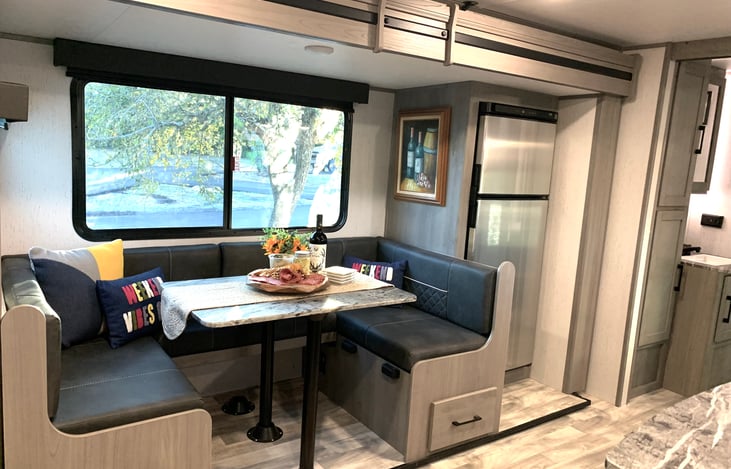 large windows in the pop out open and allow you to hear the sounds of nature. Shade is not shown but blocks light fully.