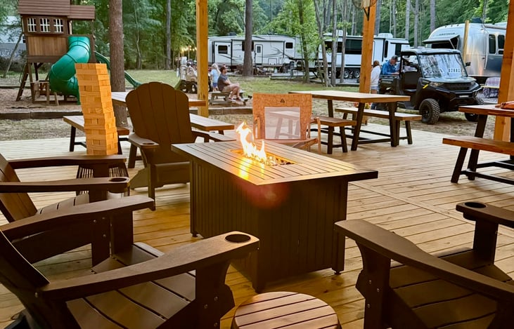 Playground view from community pavilion at Taft Creek Campground