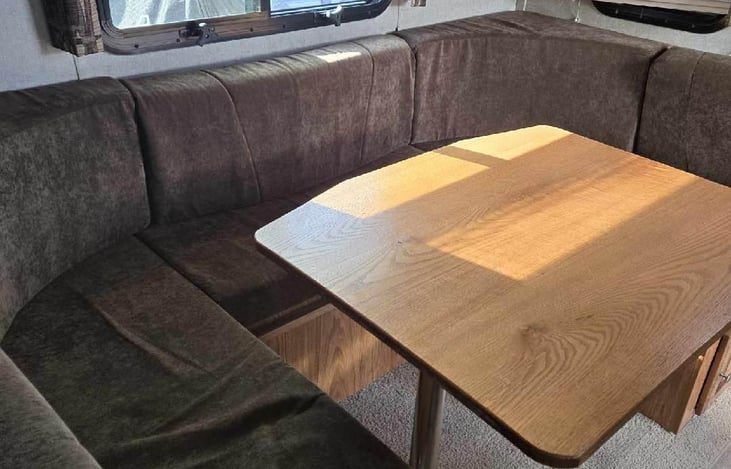 The eating area is a slide out. lots of room for eating and also doubles as a bed.