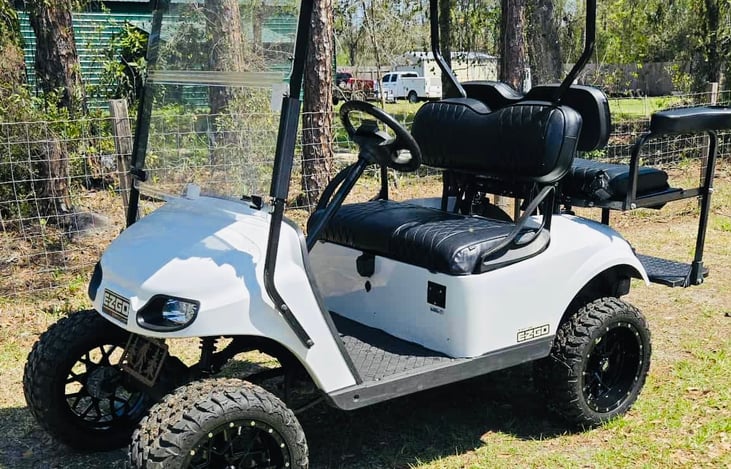 Our custom golf cart that you can add-on to your camping reservation for an additional fee.