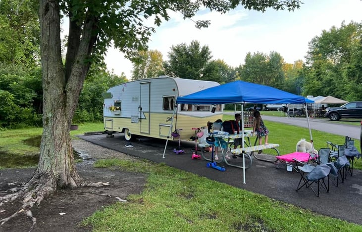 We will set up this canopy for you - as well as having the picnic table cloths, giant connect 4, giant jenga, corn hole, lawn chairs, lanterns for lighting, citronella candle, bug spray, etc...