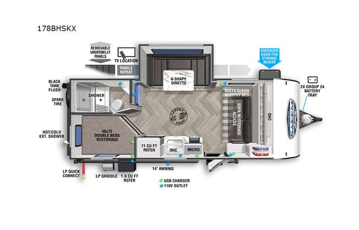 Representative floor plan provided by a trusted RVshare partner.