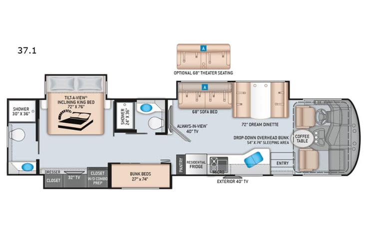 Representative floor plan provided by a trusted RVshare partner.