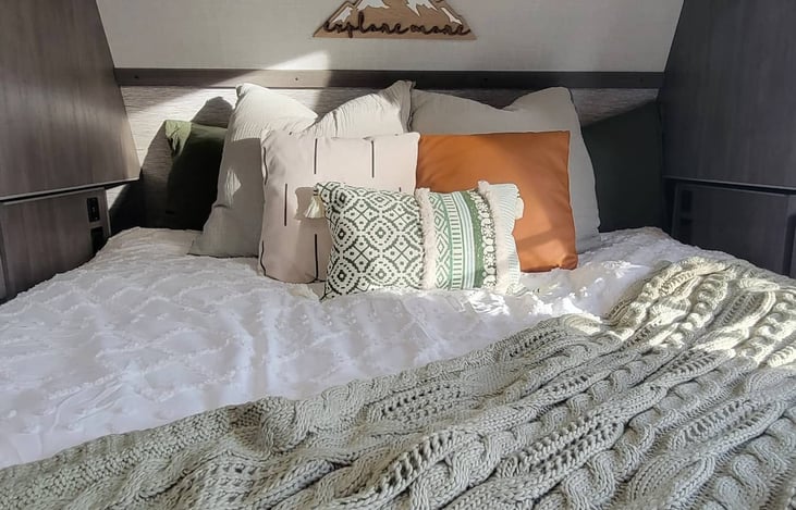 A good night's sleep is so important to a relaxing trip. We have the mattress with 4 inches of memory foam and a pillow topper for extra comfort.