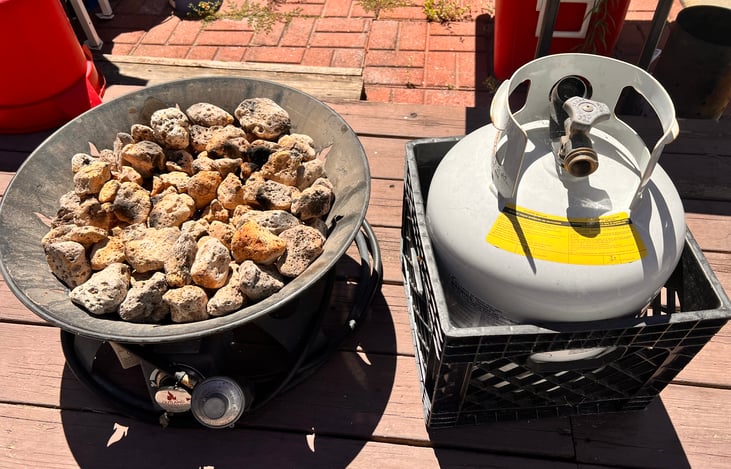 Optional propane campfire for rental with propane tank.