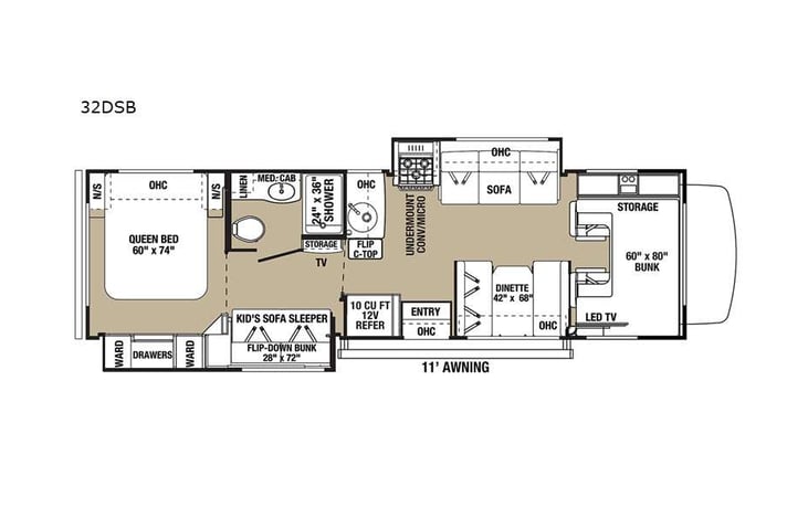 Representative floor plan provided by a trusted RVshare partner.