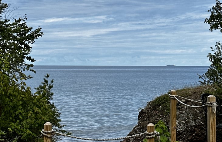 Freighters go by daily!  This one is pretty far out compared to most.