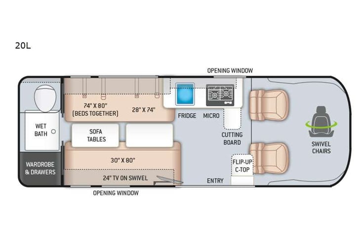 Representative floor plan provided by a trusted RVshare partner.