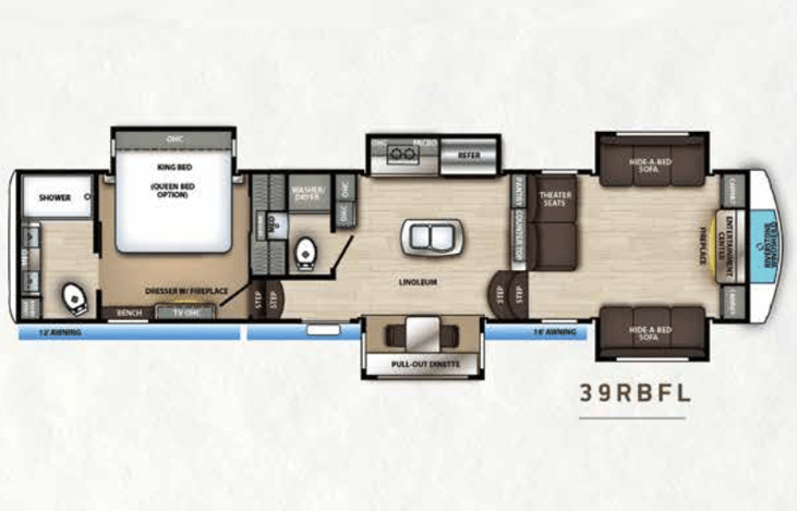 Private master bathroom + Second bathroom. 
Five slide outs.