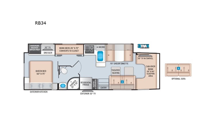Representative floor plan provided by a trusted RVshare partner.