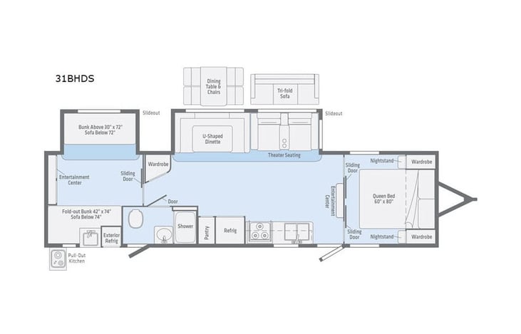 Representative floor plan provided by a trusted RVshare partner.