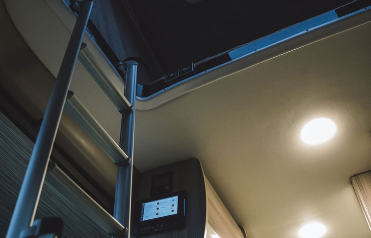 The ladder leading up to the SkyBunk.  Very easy to take down and fold up.  When not in use, your SkyBunk ladder collapses and stows away perfectly above the driver cabin.