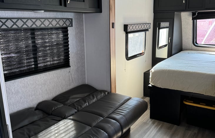 Sofa pulls out into a secondary sleeping option and provided will be a sheet that is fitted specifically to this couch.