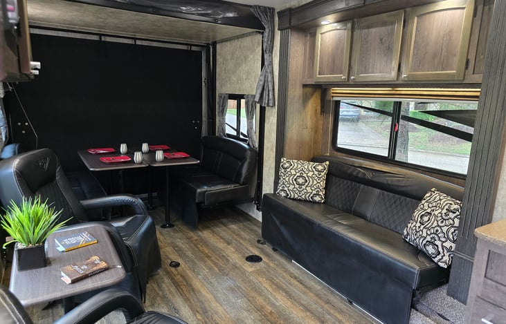 Comfortable seating on couch in slide out.