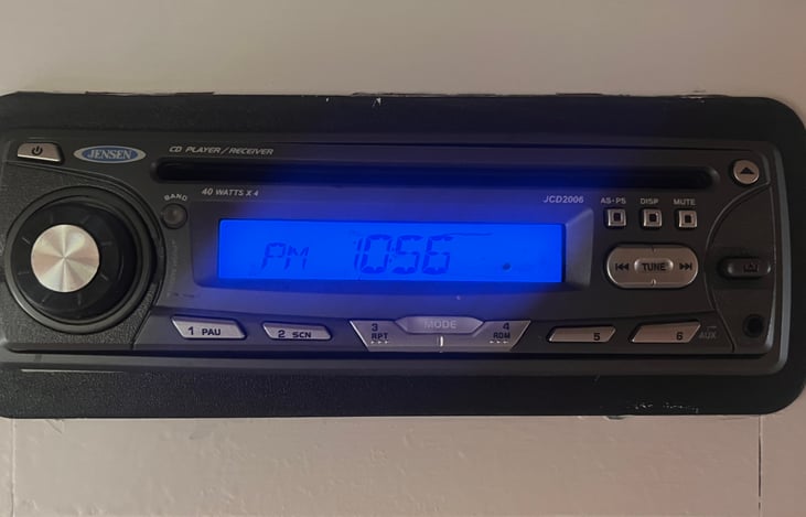 FM/AM/CD radio (can play inside, outside or both)
