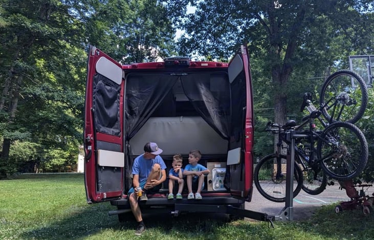 Bike rack swings out for easy rear access