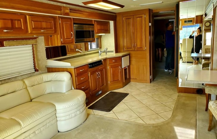Kitchen with microwave/convection combo. Double sink.